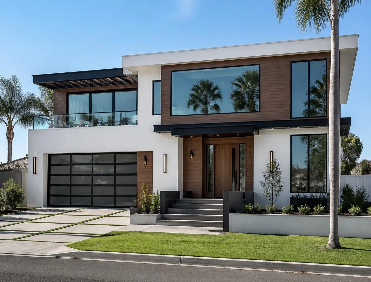 Modern two-story home — picture window tint